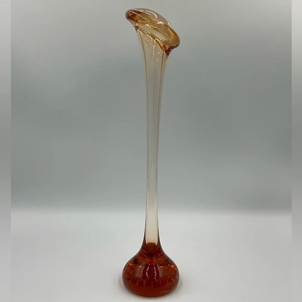 Vintage Amber Swedish Aseda Glasbruk Hand Blown “Jack in the Pulpit” Vase